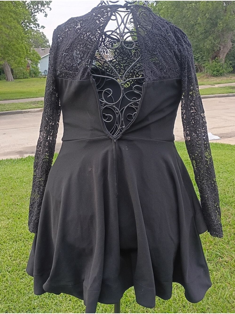 2/$10 Vintage B Darlin Black Lace Long Sleeve Fit & Flare Dress 3/4 - Picture 6 of 9
